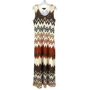 Sharagano Sleeveless Crochet Overlay Maxi Dress Women's Size 12 Neutral Beachy